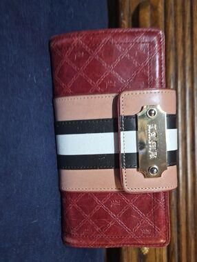 Striped Accent Red Quilted Wallet